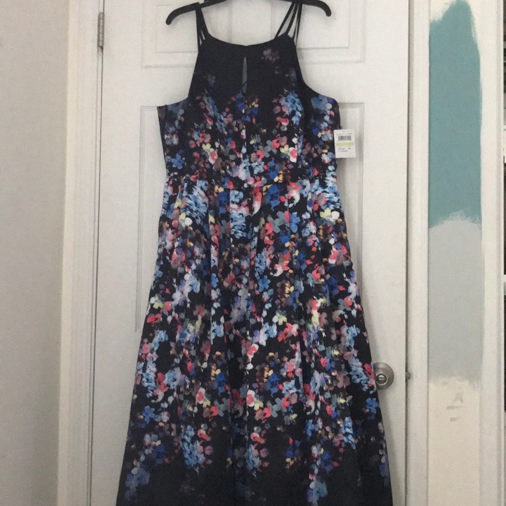 Floral Printed Halter Dress with Lace Up Back